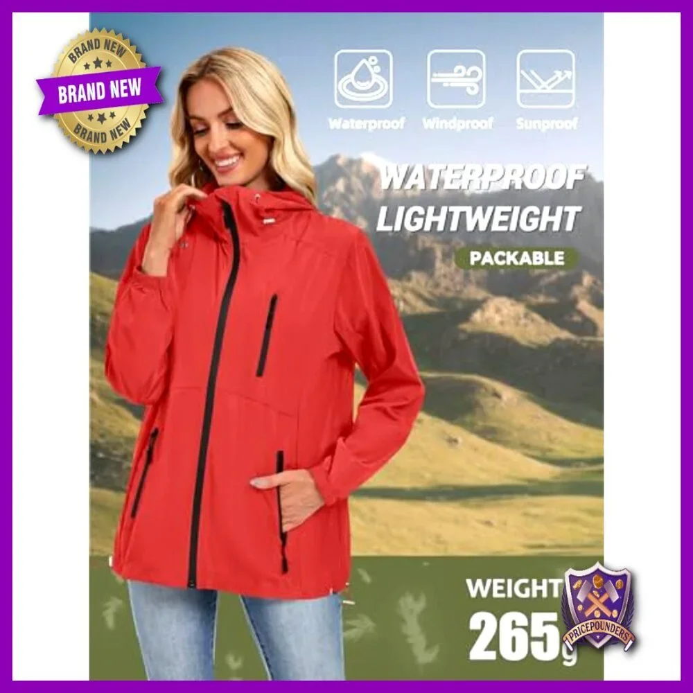 Lightweight Packable Rain Jacket Waterproof Windbreaker Hood Casual Chic